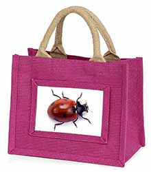 Close-Up Ladybird Print Little Girls Small Pink Jute Shopping Bag