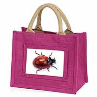 Close-Up Ladybird Print Little Girls Small Pink Jute Shopping Bag
