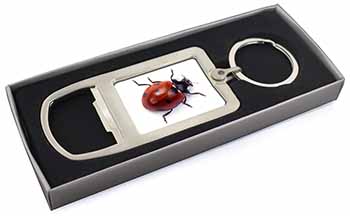 Close-Up Ladybird Print Chrome Metal Bottle Opener Keyring in Box