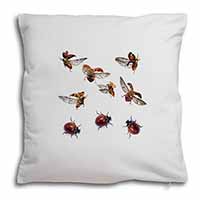 Flying Ladybirds Soft White Velvet Feel Scatter Cushion