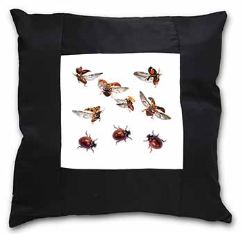 Flying Ladybirds Black Satin Feel Scatter Cushion