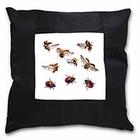 Flying Ladybirds Black Satin Feel Scatter Cushion