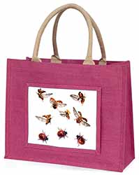 Flying Ladybirds Large Pink Jute Shopping Bag