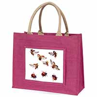 Flying Ladybirds Large Pink Jute Shopping Bag