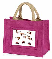 Flying Ladybirds Little Girls Small Pink Jute Shopping Bag