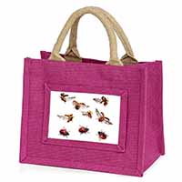 Flying Ladybirds Little Girls Small Pink Jute Shopping Bag