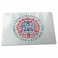 KING CHARLES CORONATION Official Emblem Glass Cutting Chopping Board