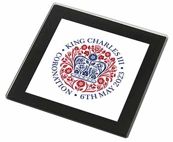 KING CHARLES CORONATION Black Rim High Quality Glass Coaster