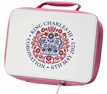 KING CHARLES CORONATION Insulated Pink School Lunch Box/Picnic Bag