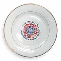 KING CHARLES CORONATION Gold Rim Plate Printed Full Colour in Gift Box