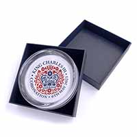KING CHARLES CORONATION Official Emblem Glass Paperweight in Gift Box