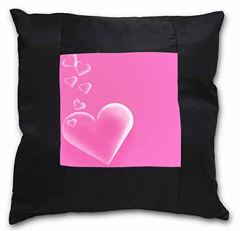Pink Hearts Love Gift Black Satin Feel Scatter Cushion