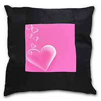 Pink Hearts Love Gift Black Satin Feel Scatter Cushion