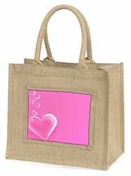 Pink Hearts Love Gift Natural/Beige Jute Large Shopping Bag