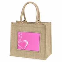 Pink Hearts Love Gift Natural/Beige Jute Large Shopping Bag