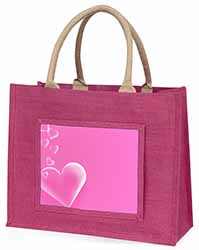 Pink Hearts Love Gift Large Pink Jute Shopping Bag