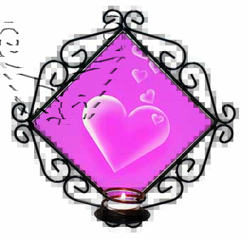 Pink Hearts Love Gift Wrought Iron Wall Art Candle Holder