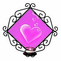 Pink Hearts Love Gift Wrought Iron Wall Art Candle Holder
