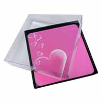 4x Pink Hearts Love Gift Picture Table Coasters Set in Gift Box