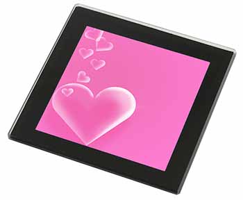 Pink Hearts Love Gift Black Rim High Quality Glass Coaster