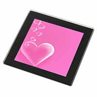 Pink Hearts Love Gift Black Rim High Quality Glass Coaster