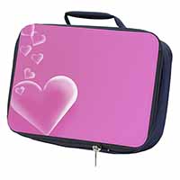 Pink Hearts Love Gift Navy Insulated School Lunch Box/Picnic Bag