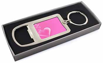 Pink Hearts Love Gift Chrome Metal Bottle Opener Keyring in Box
