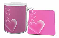 Pink Hearts Love Gift Mug and Coaster Set