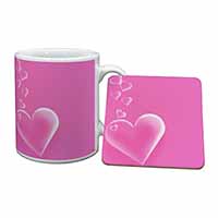 Pink Hearts Love Gift Mug and Coaster Set