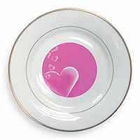 Pink Hearts Love Gift Gold Rim Plate Printed Full Colour in Gift Box
