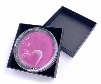 Pink Hearts Love Gift Glass Paperweight in Gift Box