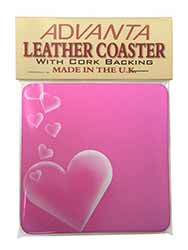 Pink Hearts Love Gift Single Leather Photo Coaster