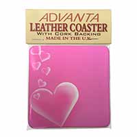 Pink Hearts Love Gift Single Leather Photo Coaster