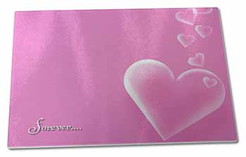 Large Glass Cutting Chopping Board Pink Hearts 