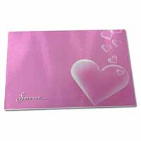 Large Glass Cutting Chopping Board Pink Hearts 