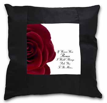 Rose-Wife, Girlfriend Love Sentiment Black Satin Feel Scatter Cushion