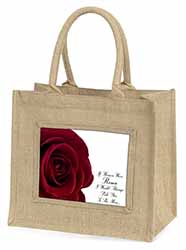 Rose-Wife, Girlfriend Love Sentiment Natural/Beige Jute Large Shopping Bag