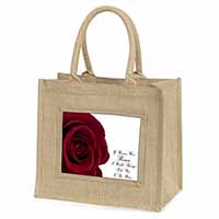 Rose-Wife, Girlfriend Love Sentiment Natural/Beige Jute Large Shopping Bag