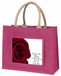 Rose-Wife, Girlfriend Love Sentiment Large Pink Jute Shopping Bag