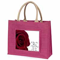 Rose-Wife, Girlfriend Love Sentiment Large Pink Jute Shopping Bag