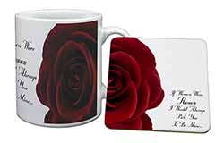 Rose-Wife, Girlfriend Love Sentiment Mug and Coaster Set