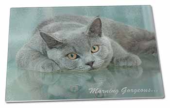 Large Glass Cutting Chopping Board British Blue Cat 