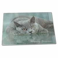 Large Glass Cutting Chopping Board British Blue Cat 