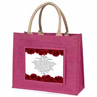 Mothers Day Poem Sentiment Large Pink Jute Shopping Bag