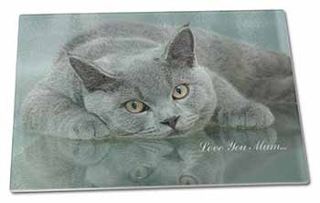 Large Glass Cutting Chopping Board British Blue Cat 