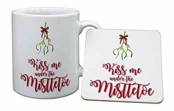 Kiss Me Under The Mistletoe Mug and Coaster Set