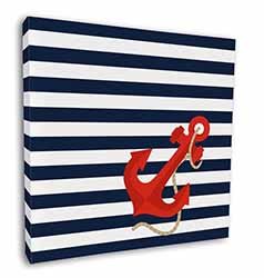 Nautical Stripes Red Anchor Square Canvas 12"x12" Wall Art Picture Print