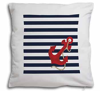 Nautical Stripes Red Anchor Soft White Velvet Feel Scatter Cushion