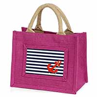 Nautical Stripes Red Anchor Little Girls Small Pink Jute Shopping Bag