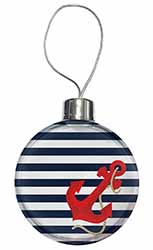 Nautical Stripes Red Anchor Christmas Bauble